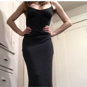 raquel allegra bra top slip midi dress in charcoal gray / blue size medium